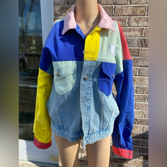 ASOSxGLAAD Colorblock Multicolor Denim Jacket with 1985 Patch Hippie Indie - Picture 5 of 14